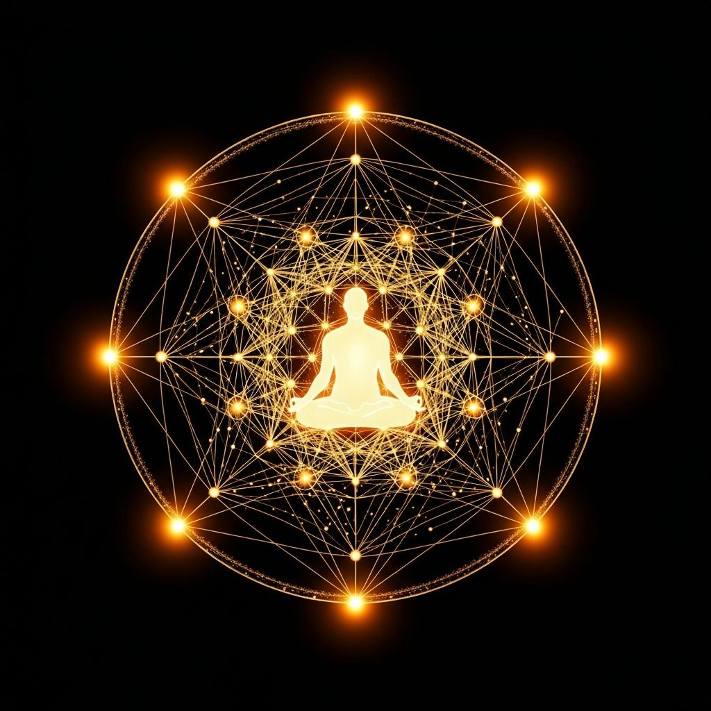 Sacred geometry surrounding meditation figure